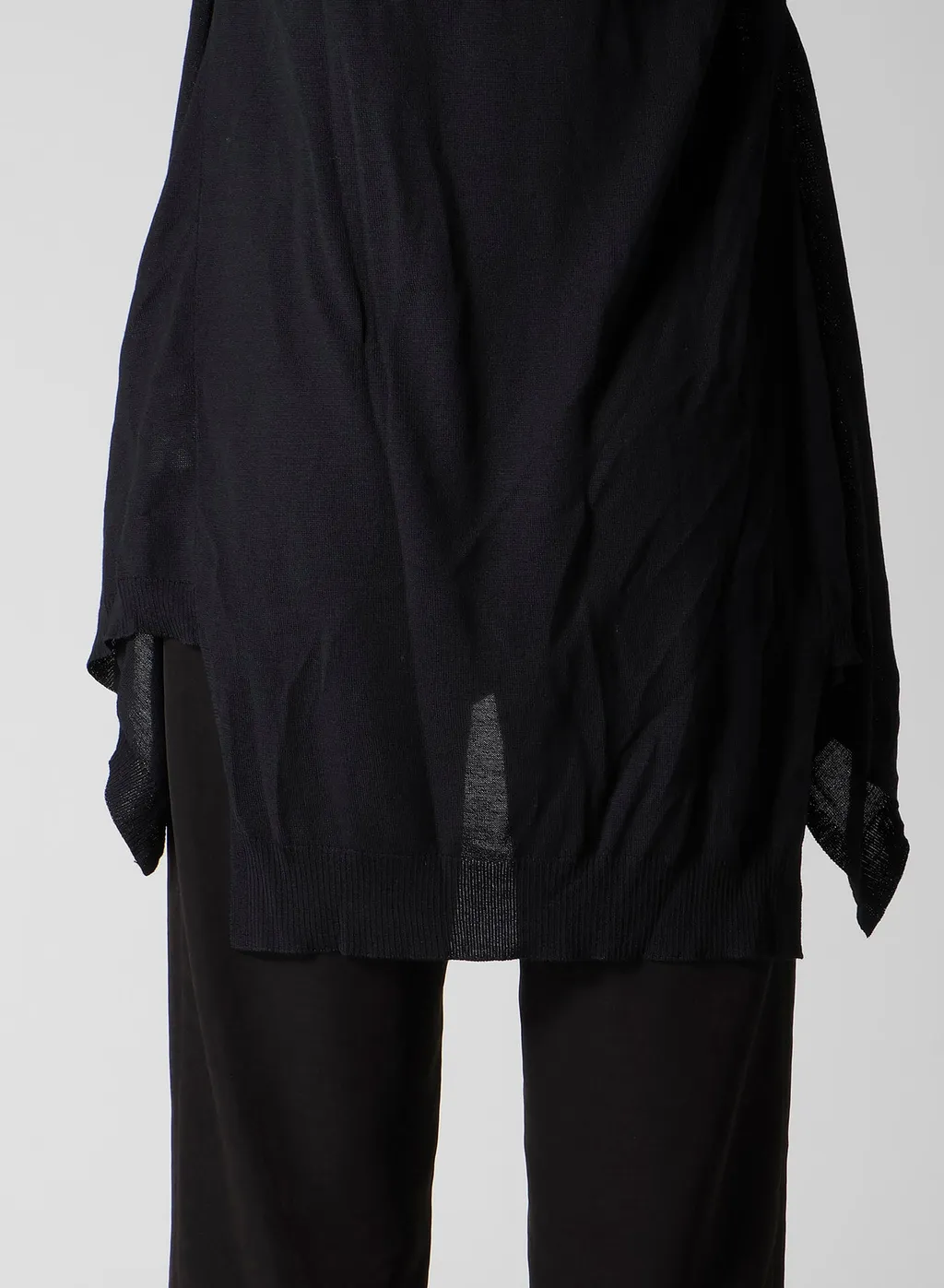 Plain Stitch+Rib Draped Hoodie Vest