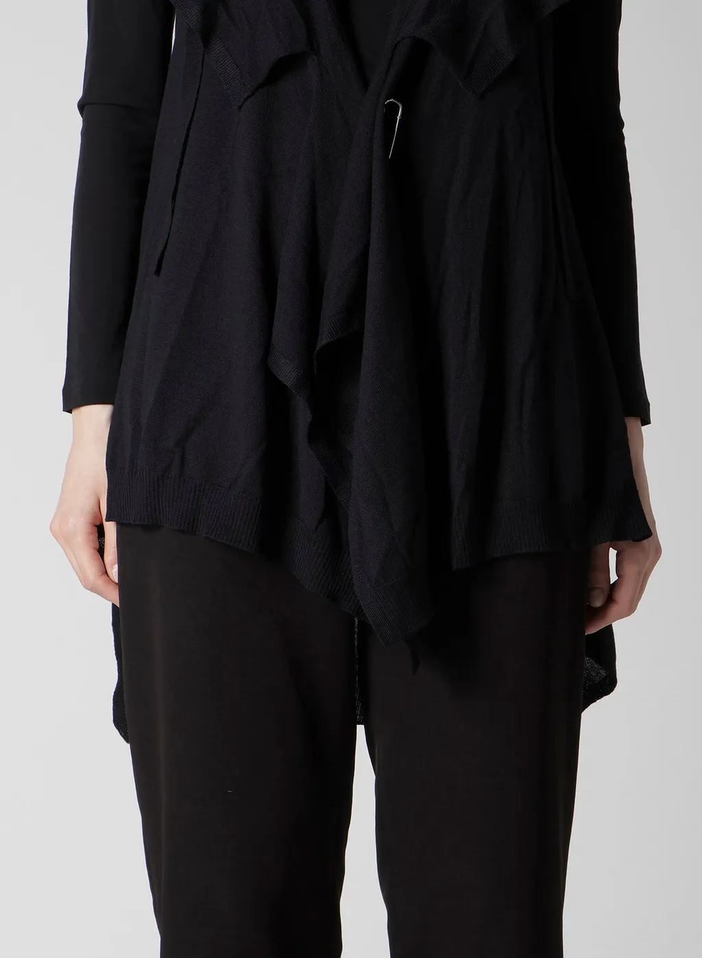 Plain Stitch+Rib Draped Hoodie Vest