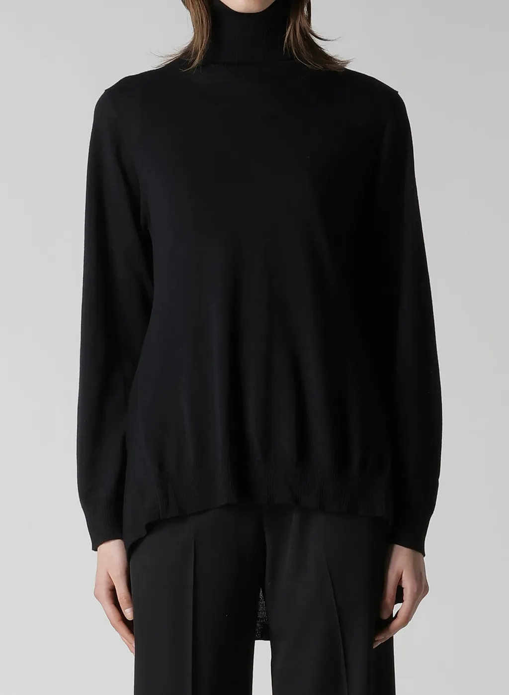 Plain Stitch+Rib Draped High Neck Po