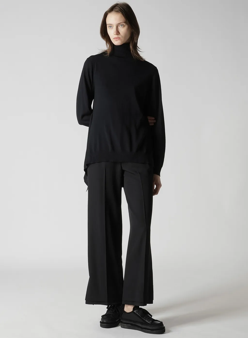 Plain Stitch+Rib Draped High Neck Po