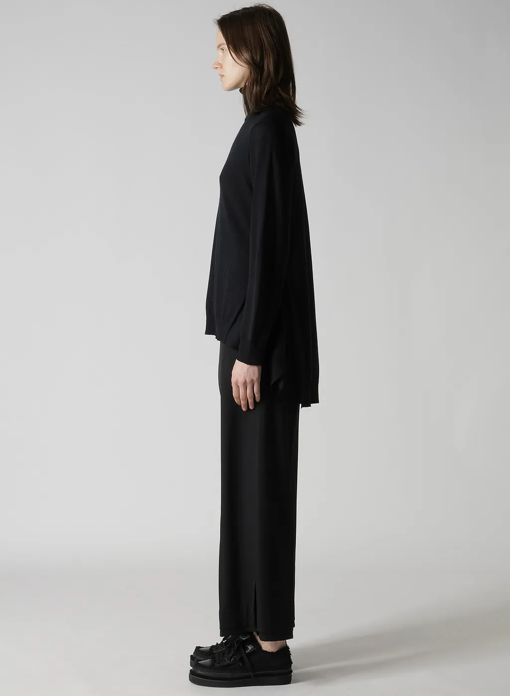 Plain Stitch+Rib Draped High Neck Po