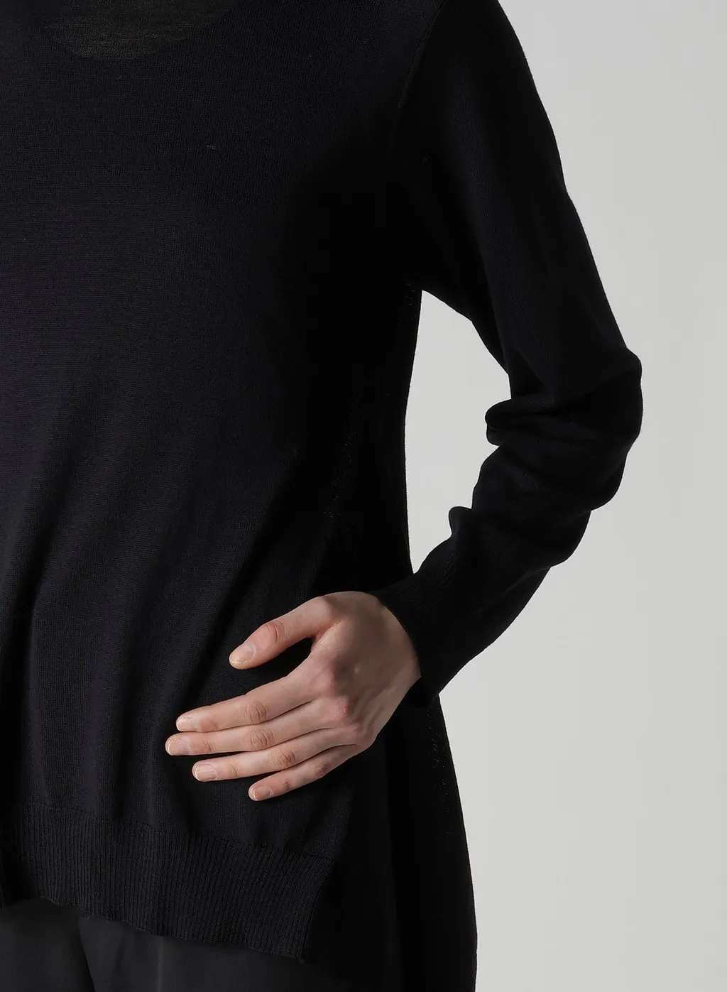 Plain Stitch+Rib Draped High Neck Po