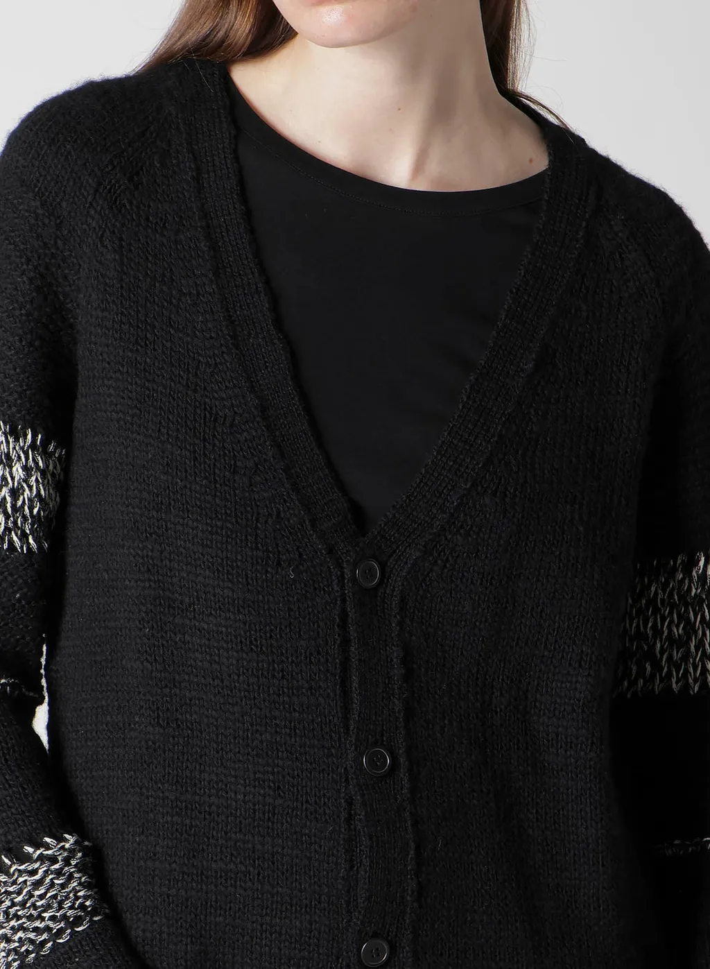 Plain Stitch Color Combi V Neck Cardigan