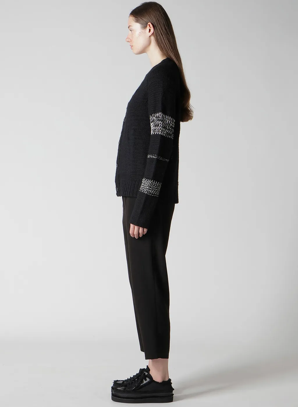 Plain Stitch Color Combi V Neck Cardigan