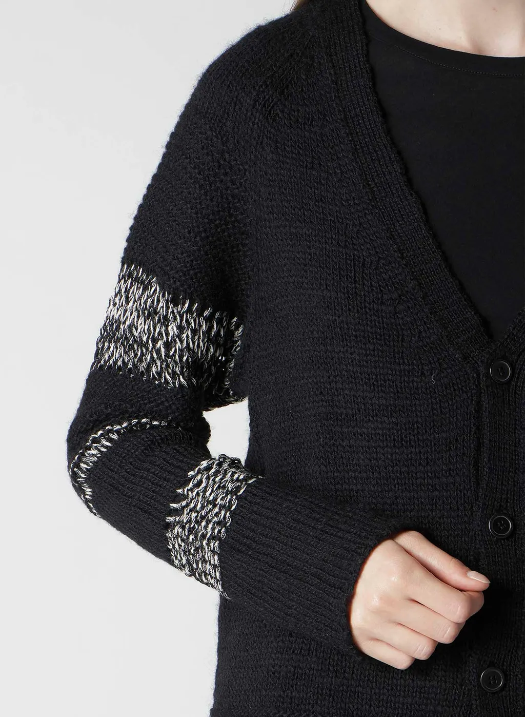 Plain Stitch Color Combi V Neck Cardigan