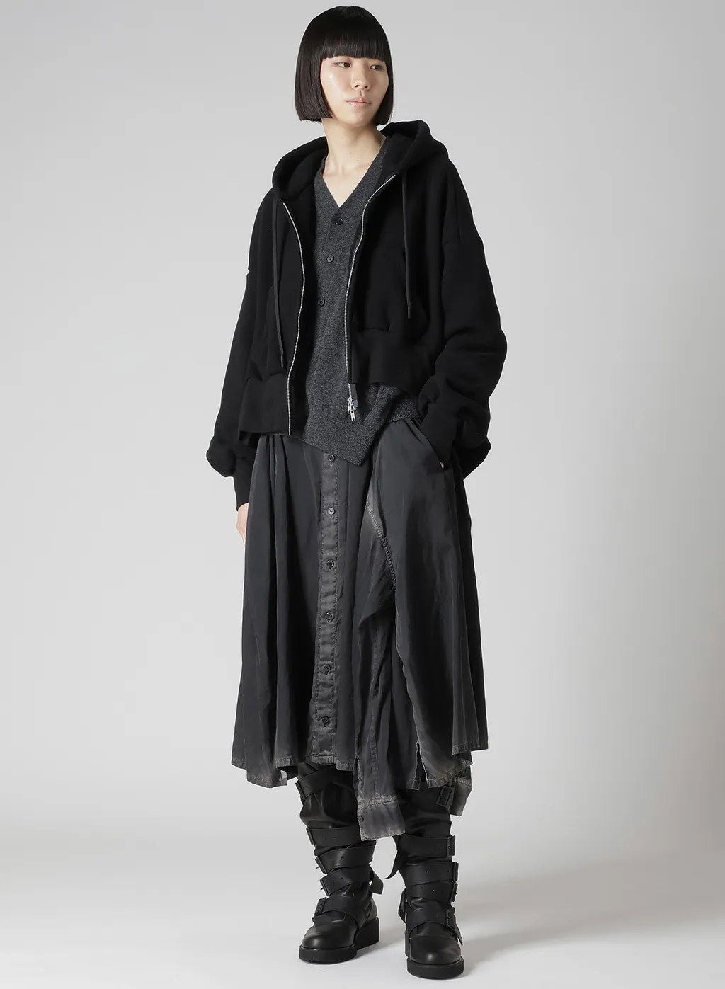 Liy/C Brushed French Terry Unbalanced Hoodie A