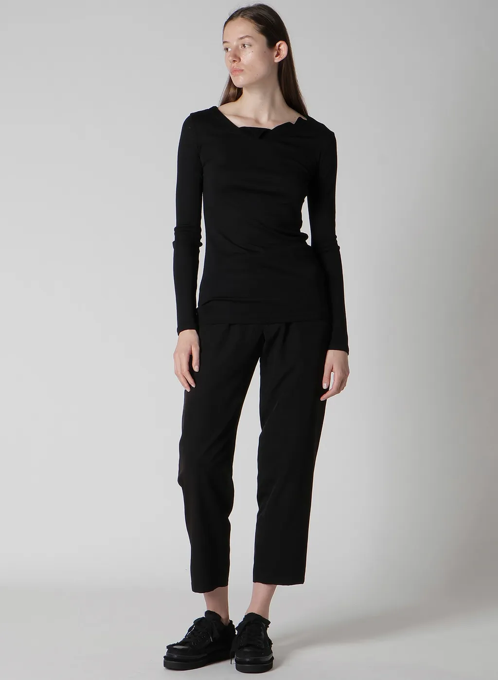 Wool Chiffon Zig-Zag Neck Line Long Slv T