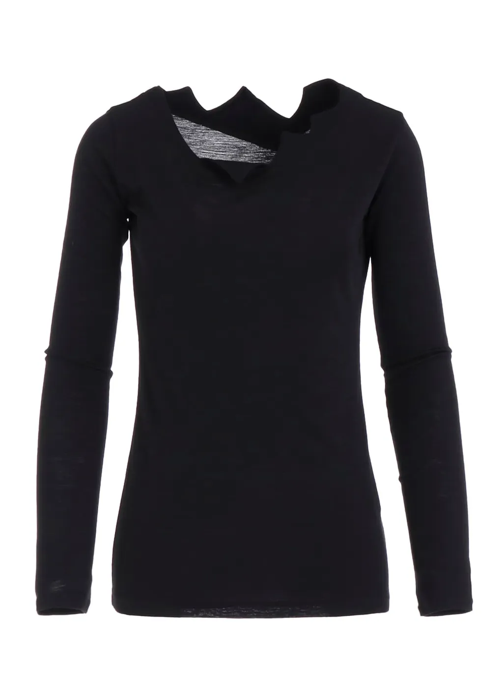 Wool Chiffon Zig-Zag Neck Line Long Slv T