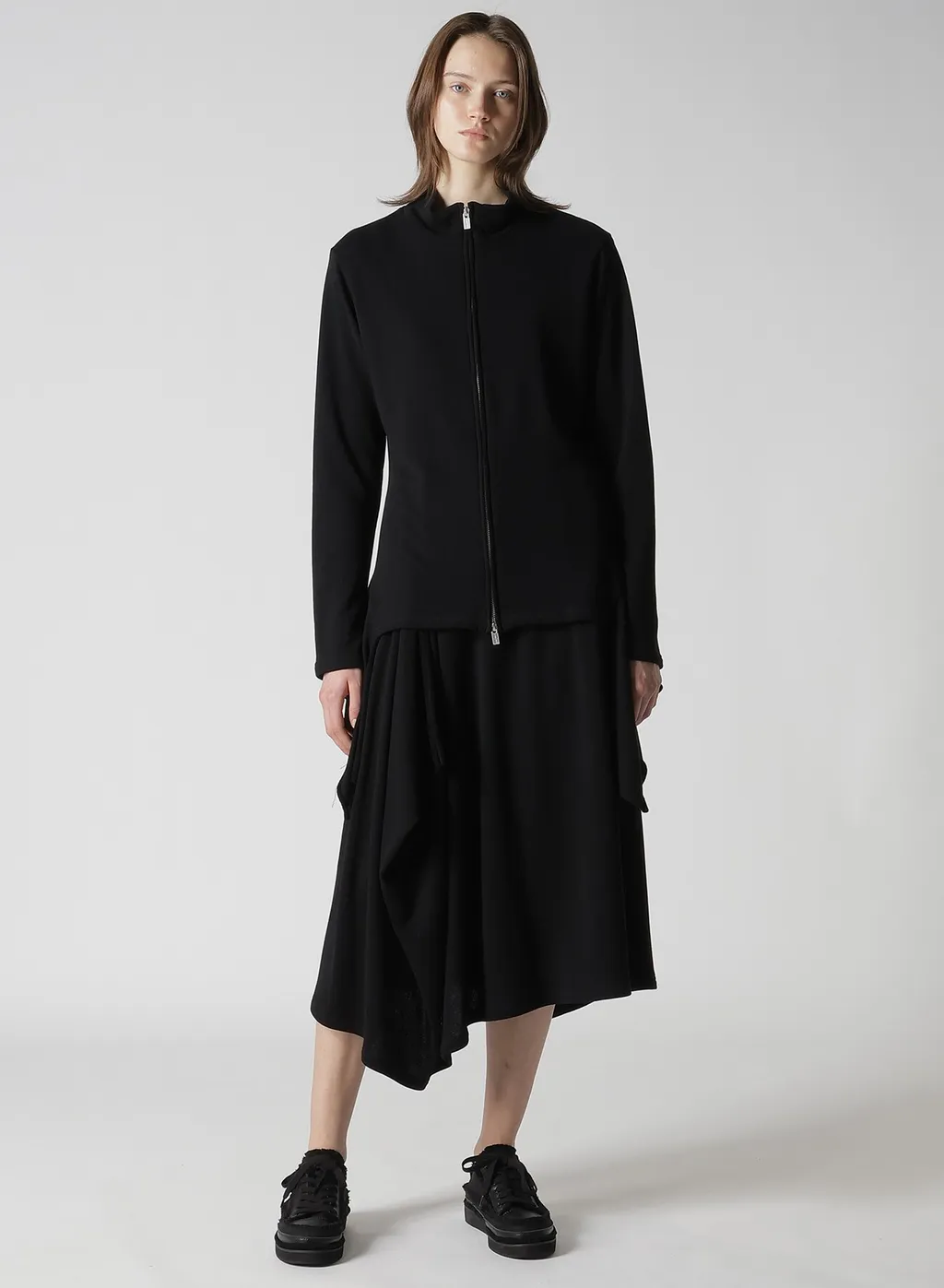 High Twisted Gauze Terry Side Draped Zip Cardigan