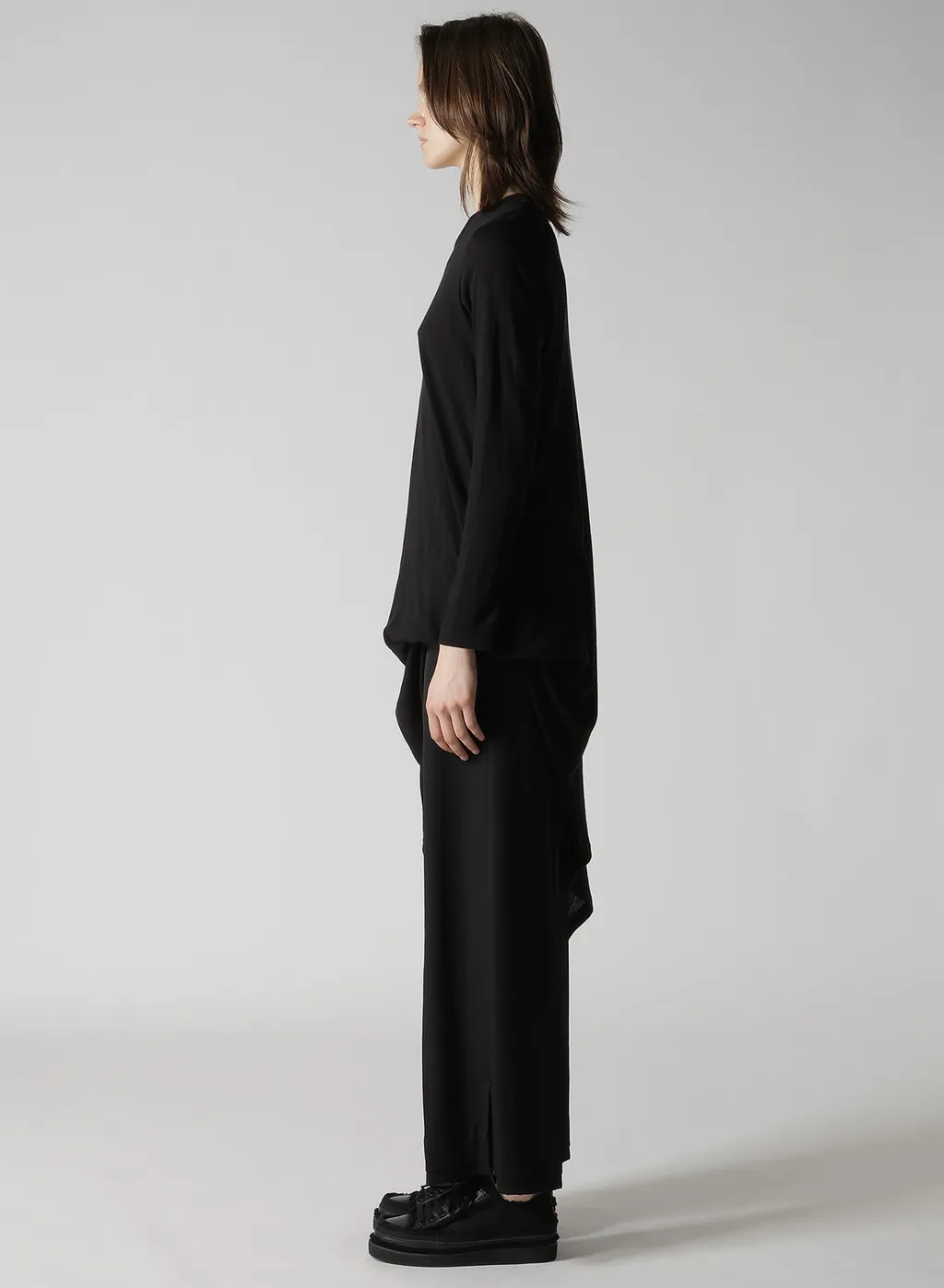 C Angora Cashmere Single Jersey R Draped Round Neck Po