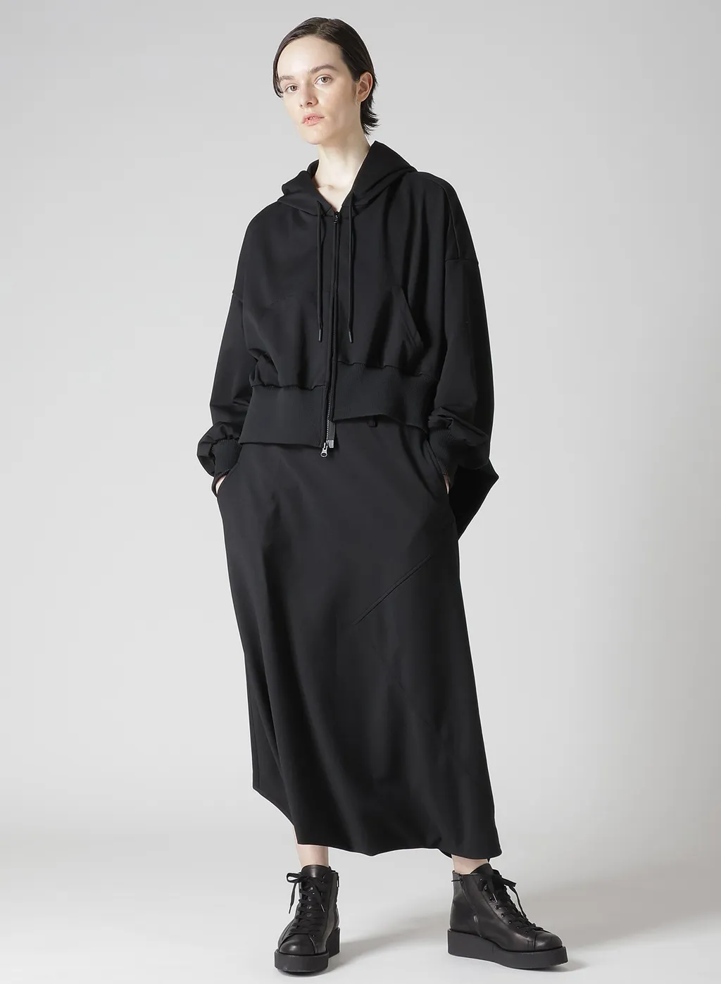Pe Jersey Twill Unbalanced Hoodie A