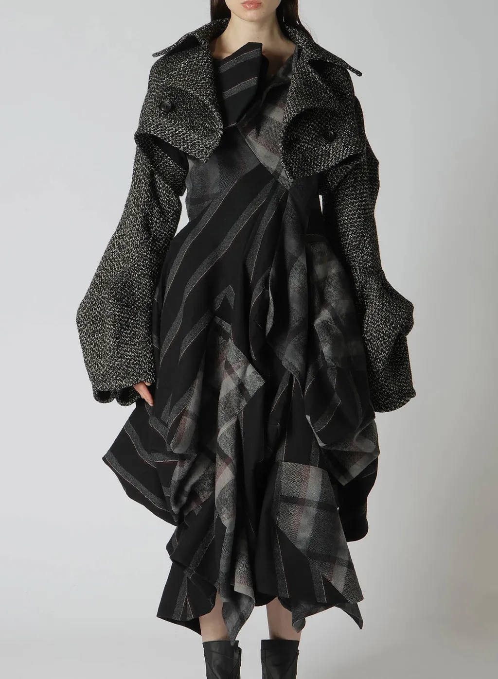 Dobby Heather Tweed Box D Sleeves Double F Short Jacket