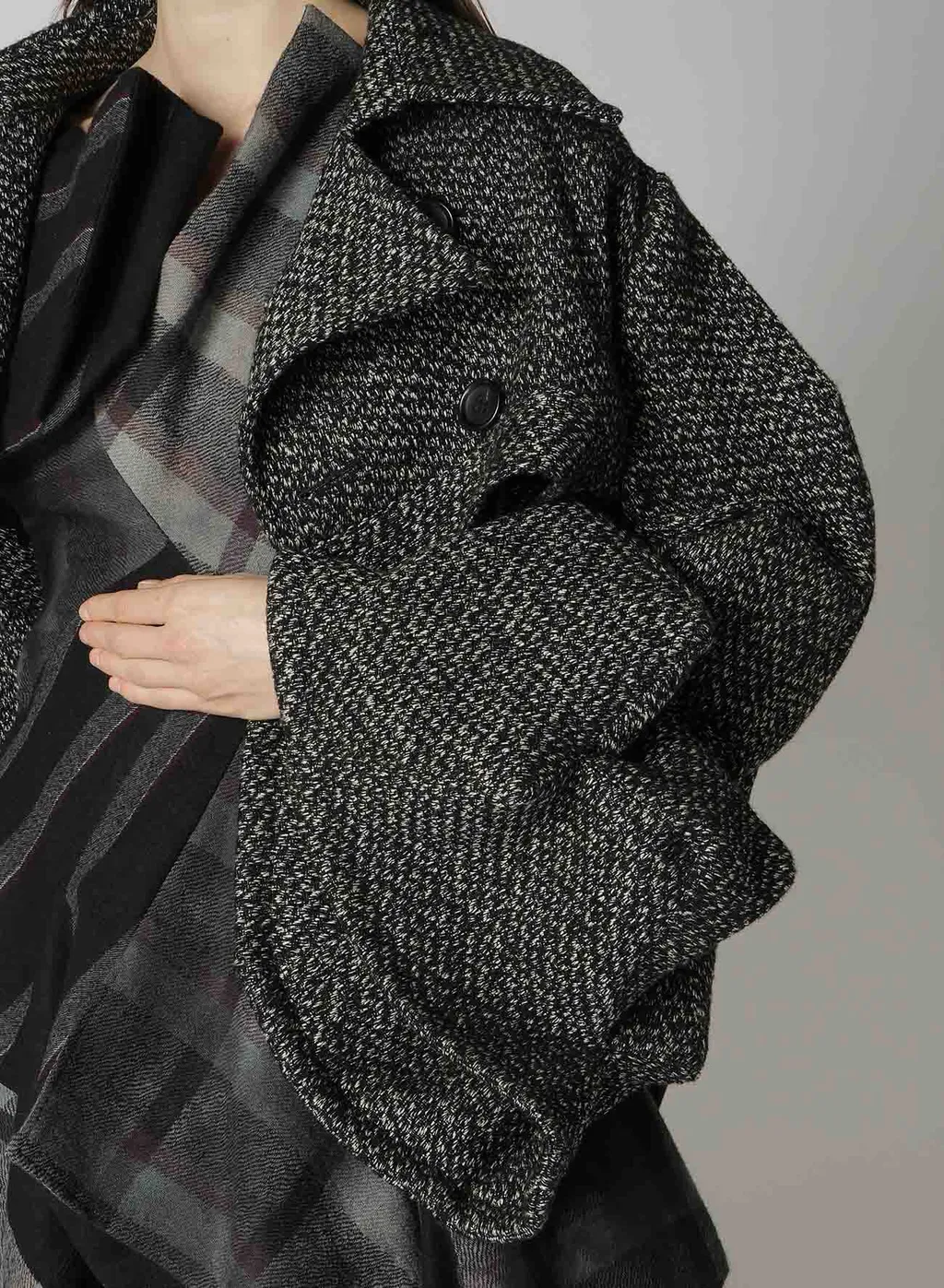 Dobby Heather Tweed Box D Sleeves Double F Short Jacket