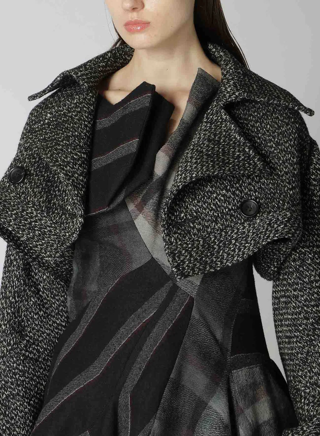 Dobby Heather Tweed Box D Sleeves Double F Short Jacket