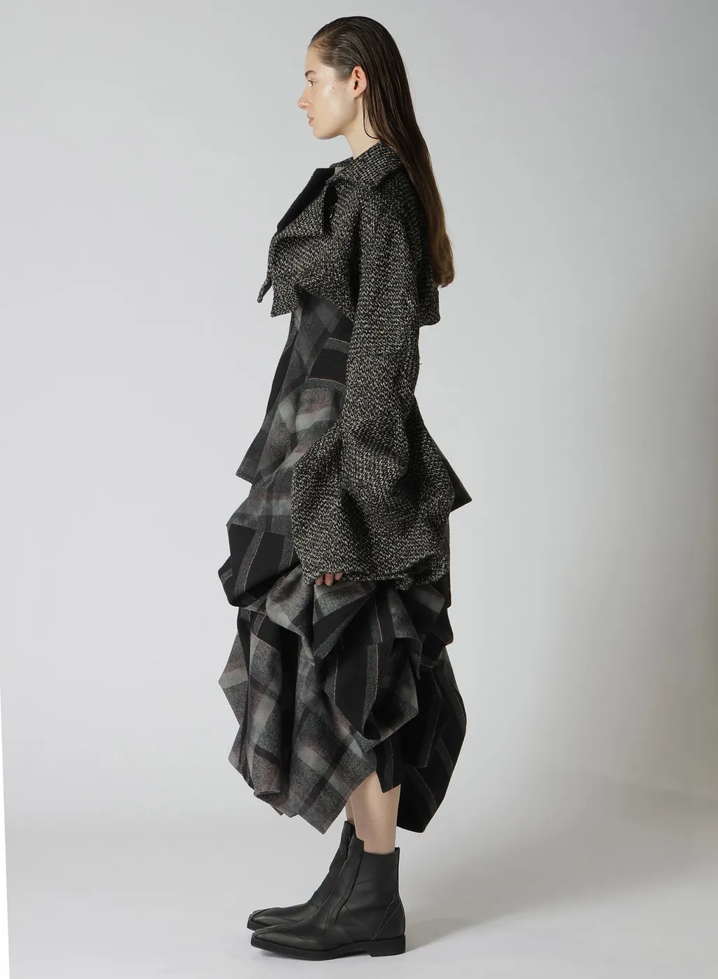 Dobby Heather Tweed Box D Sleeves Double F Short Jacket