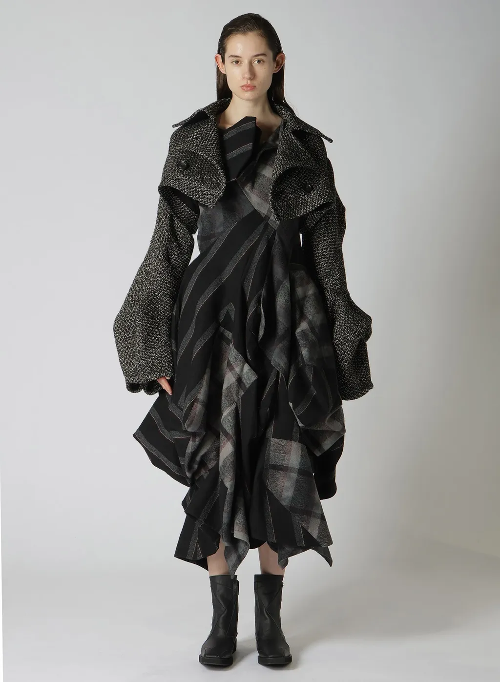 Dobby Heather Tweed Box D Sleeves Double F Short Jacket