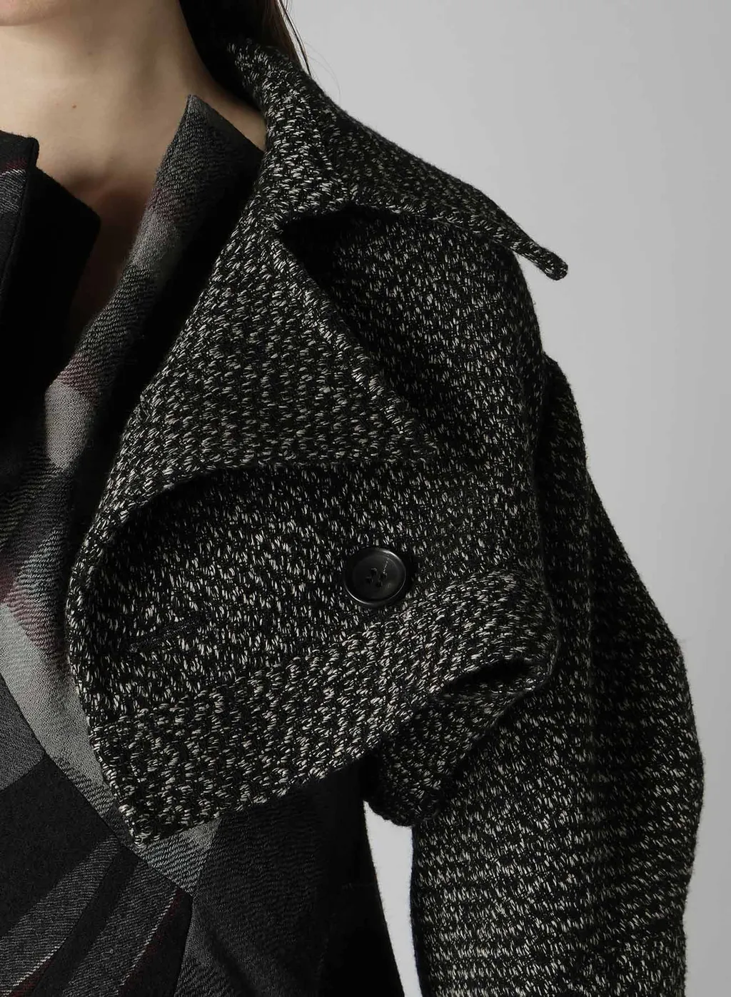 Dobby Heather Tweed Box D Sleeves Double F Short Jacket