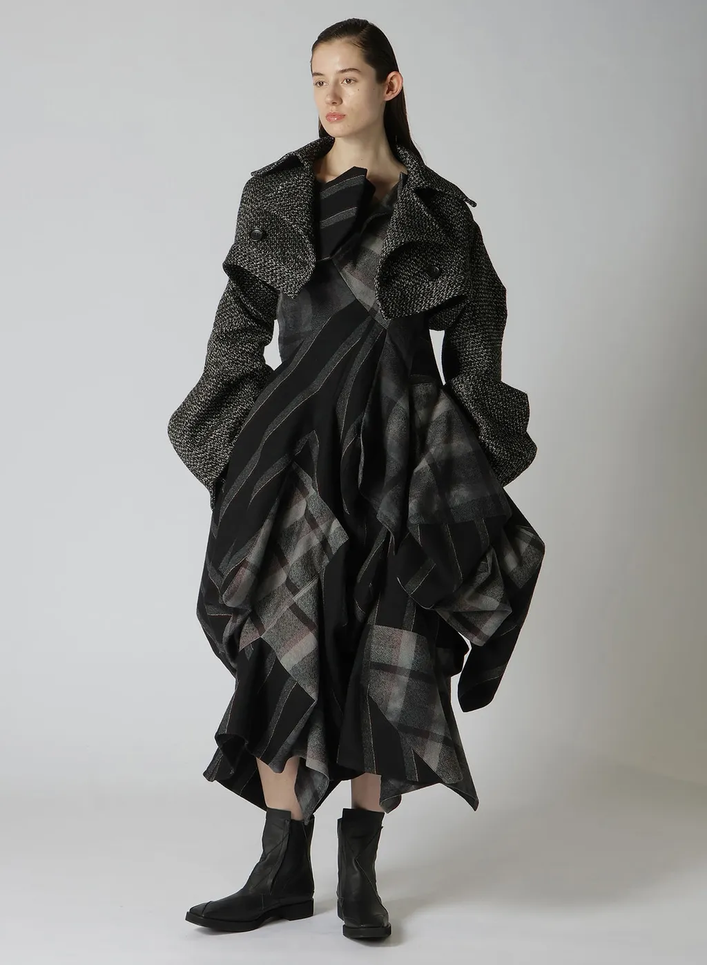 Dobby Heather Tweed Box D Sleeves Double F Short Jacket