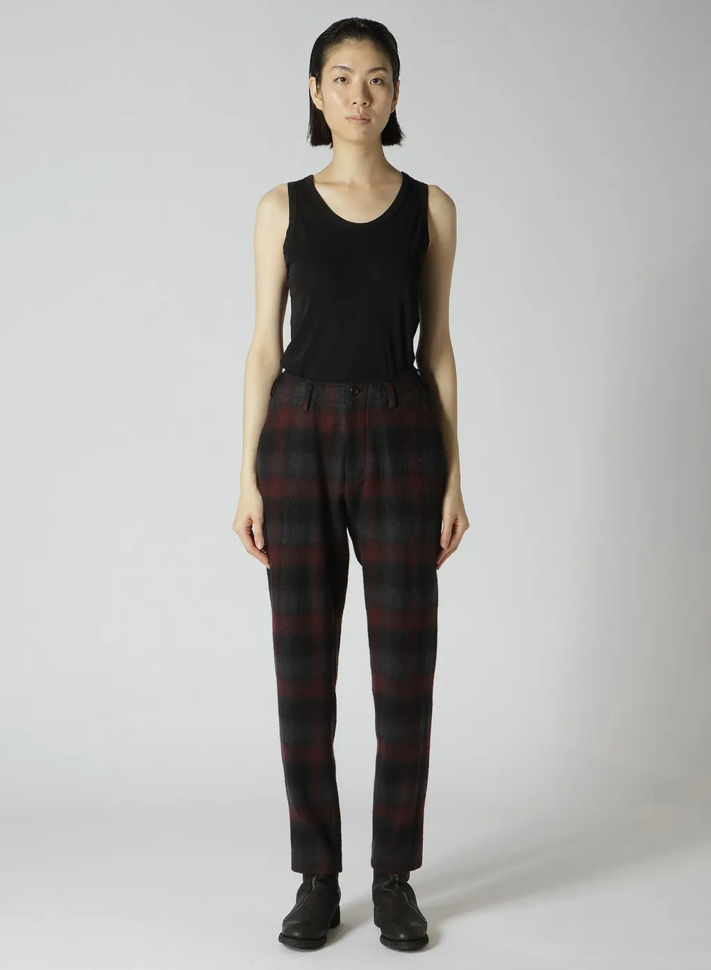 Grey Ombre Plaid Basic Pants B