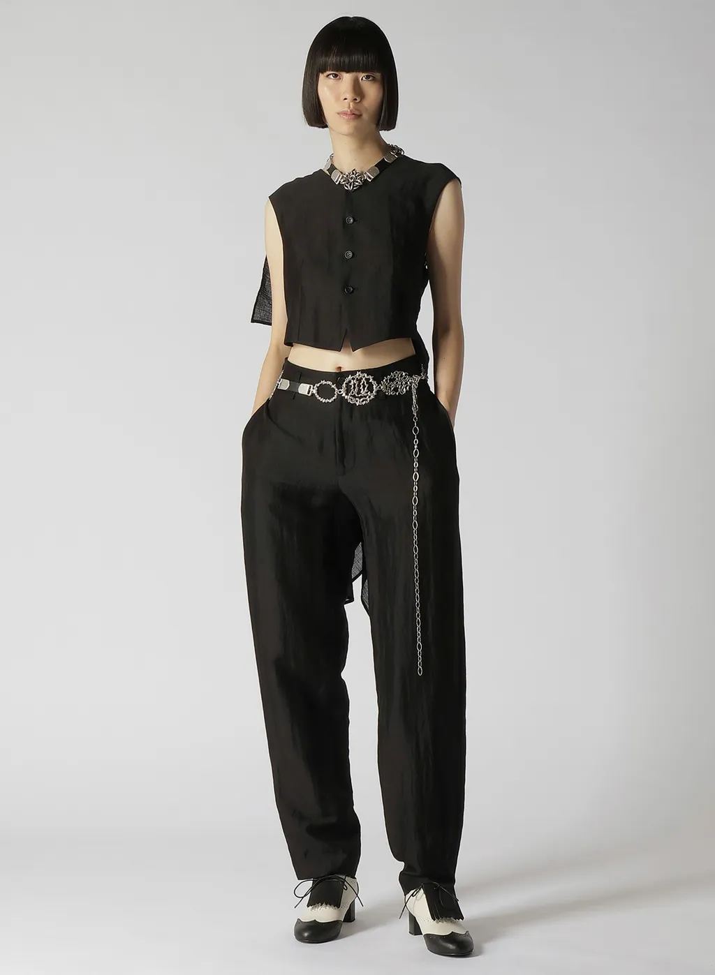 High Twisted Gabardine Backside Knot Detail Vest