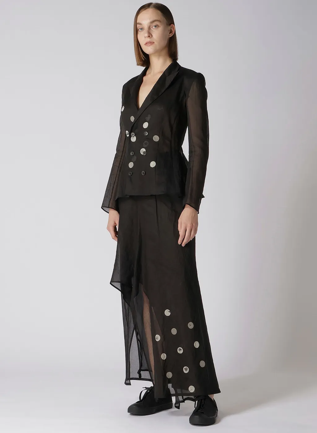 Dot Grey Discharge Print R Round Hem Skirt