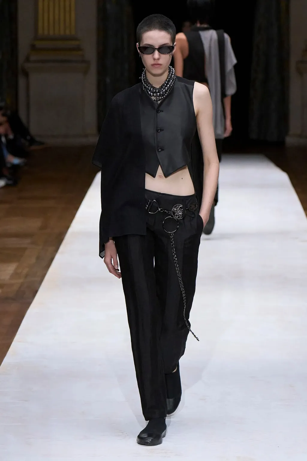 High Twisted Gabardine Leather Detail Pants