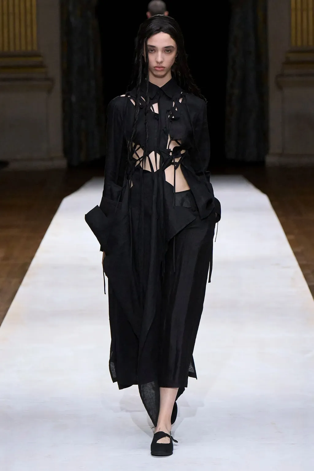 High Twisted Gabardine Leather Detail Pants