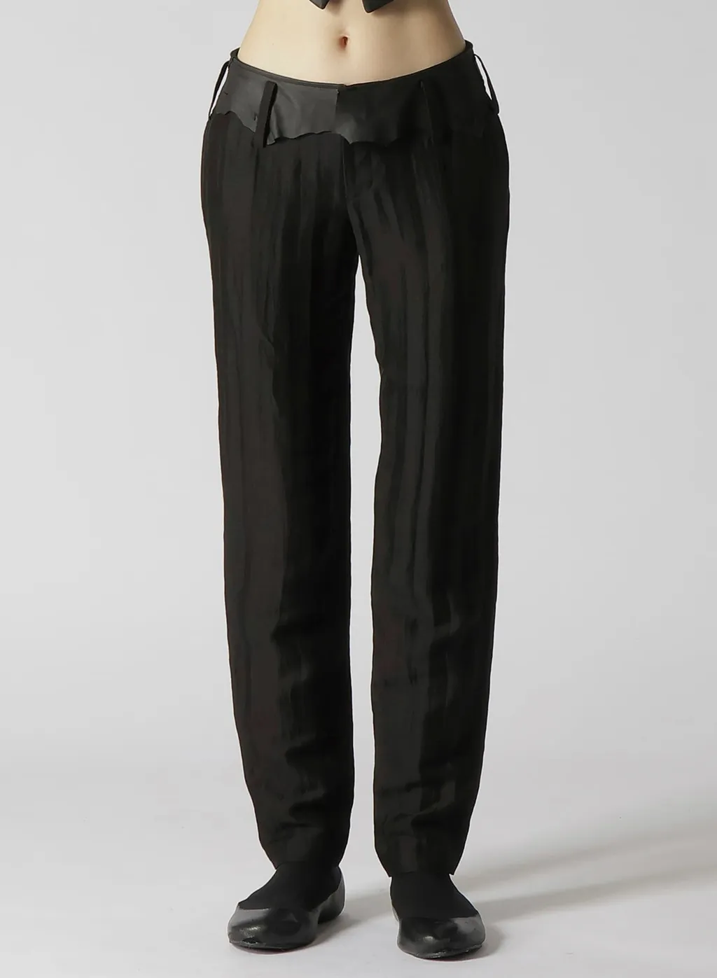 High Twisted Gabardine Leather Detail Pants