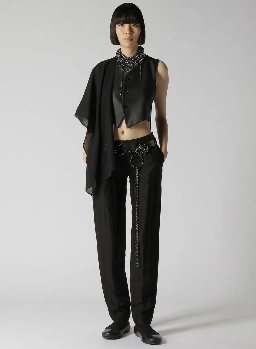 High Twisted Gabardine Leather Detail Pants