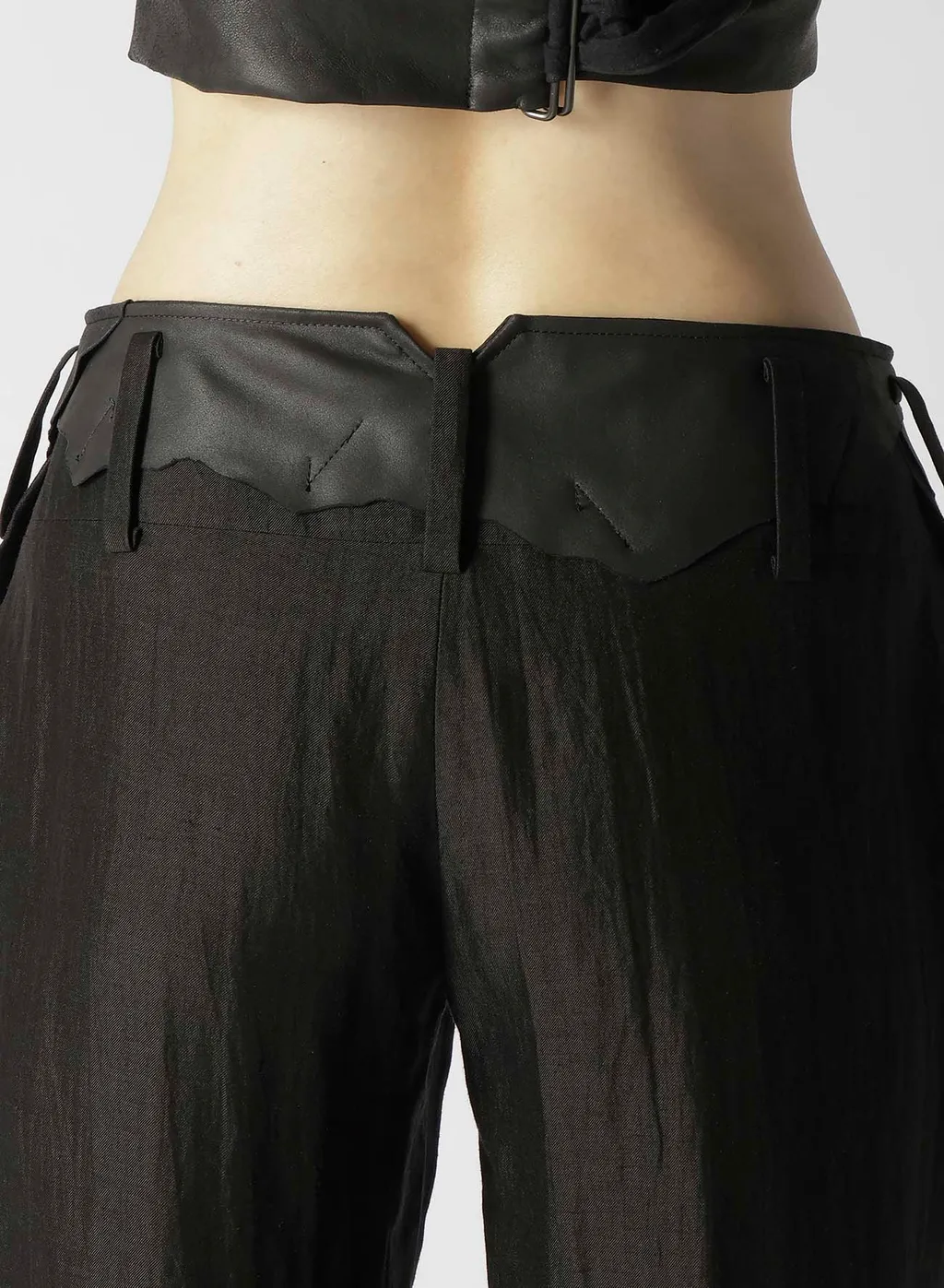 High Twisted Gabardine Leather Detail Pants