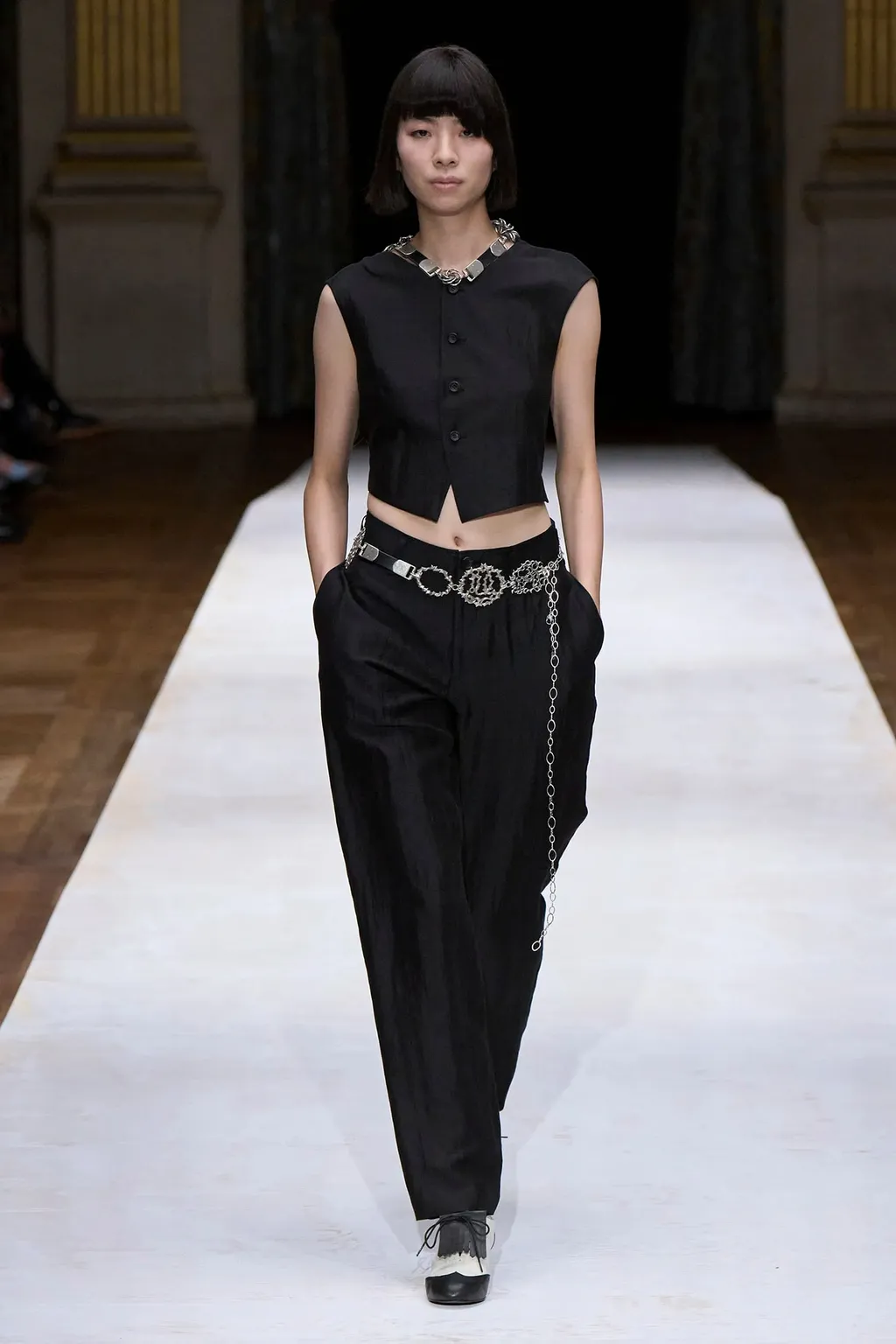 High Twisted Gabardine Low-Rise Basic Pants