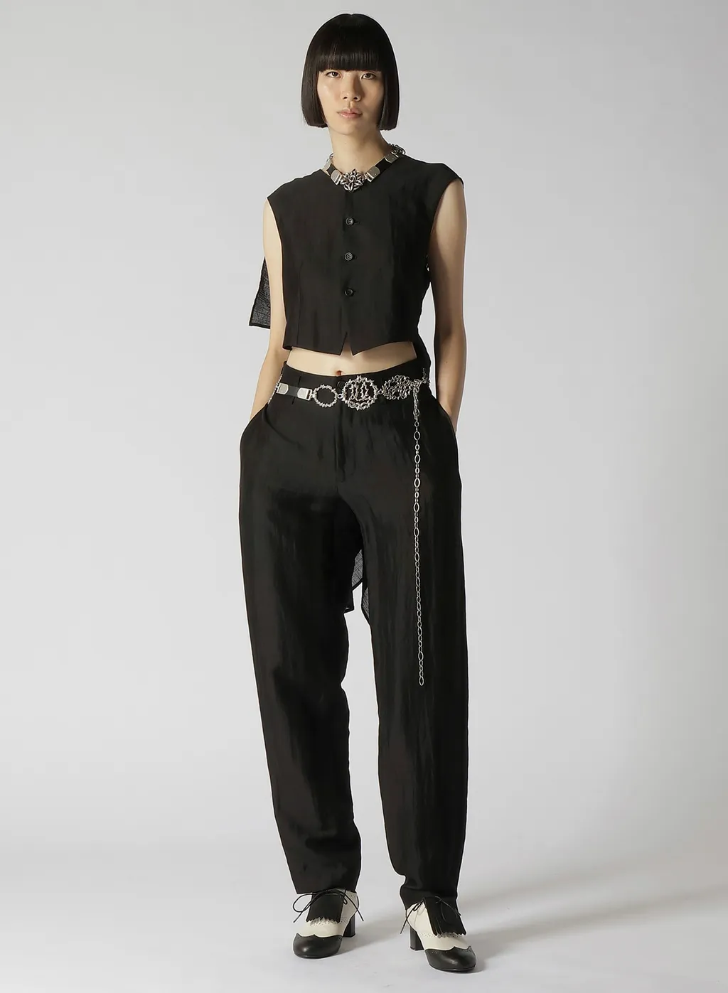 High Twisted Gabardine Low-Rise Basic Pants