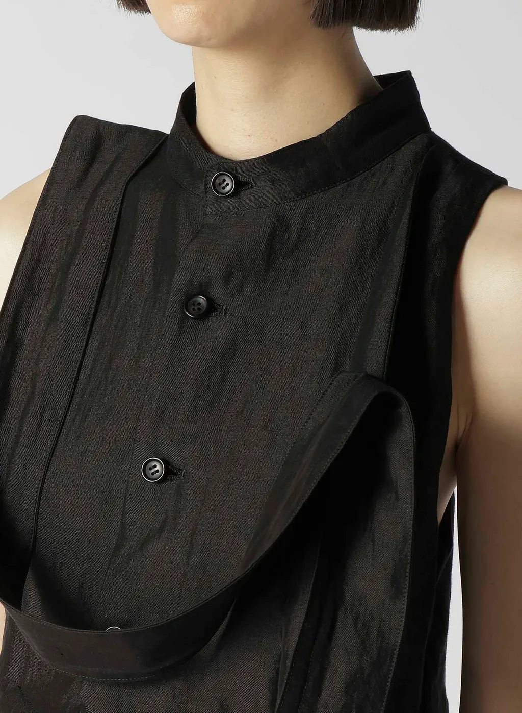 High Twisted Gabardine Belted Unbalance Vest