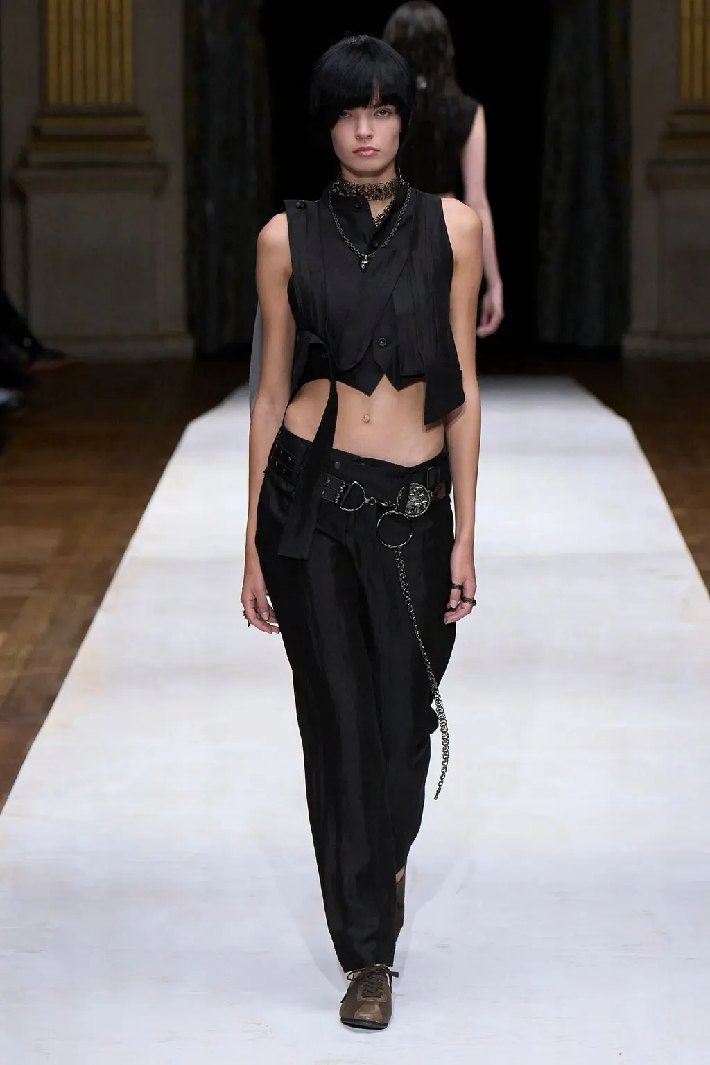 High Twisted Gabardine Low-Rise Belted Pants