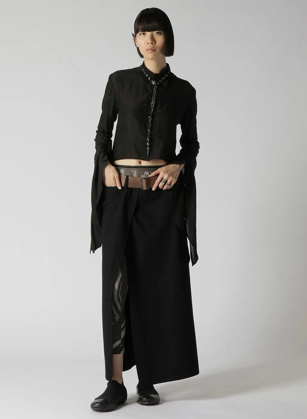 7.6Oz Uneven Yarn Denim Belted Wrap Skirt