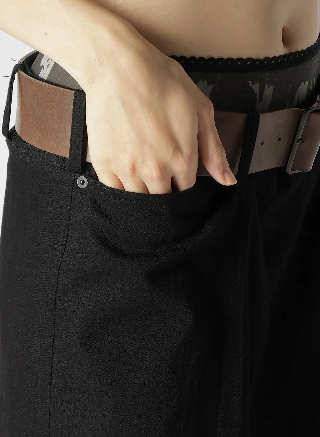 7.6Oz Uneven Yarn Denim Belted Wrap Skirt