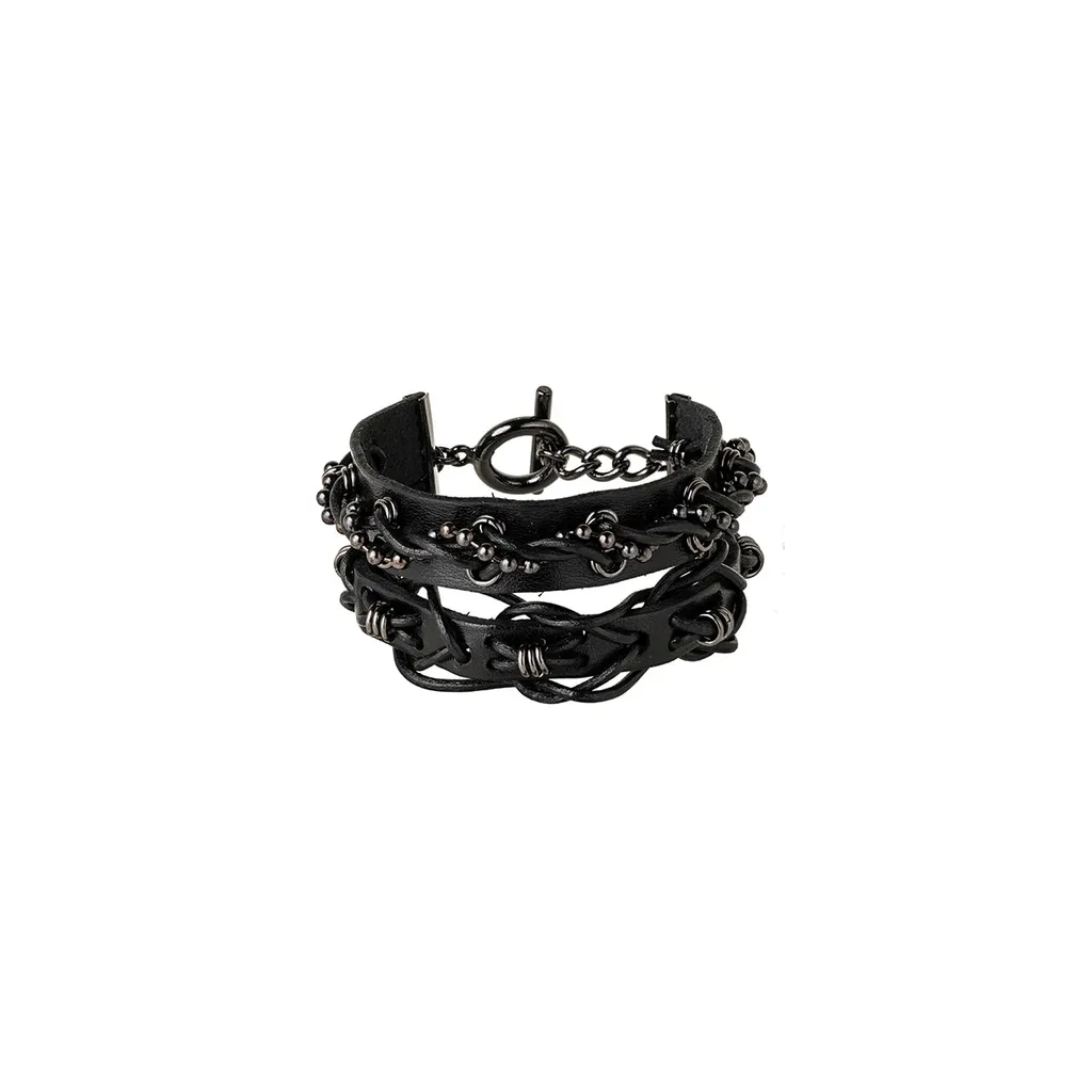 Leather Brass Bkni Braided Bracelet