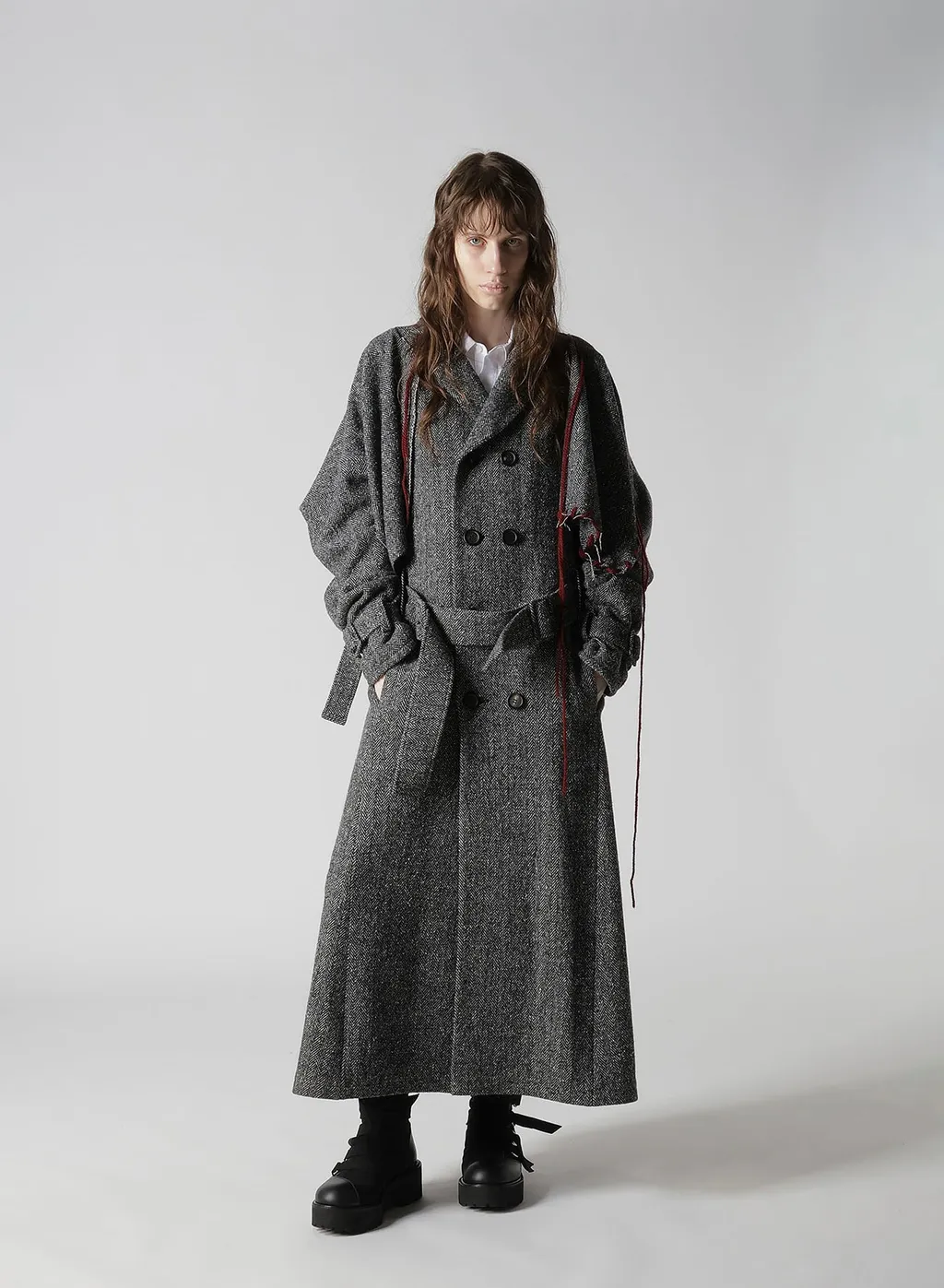 Nep Tweed Trench Coat With Belt