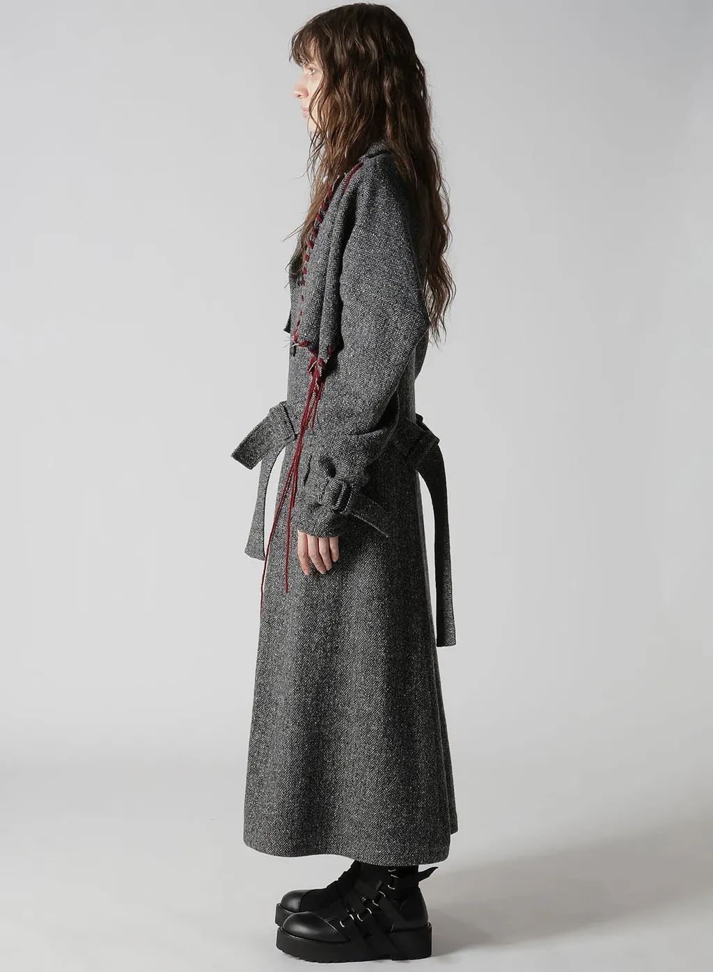 Nep Tweed Trench Coat With Belt