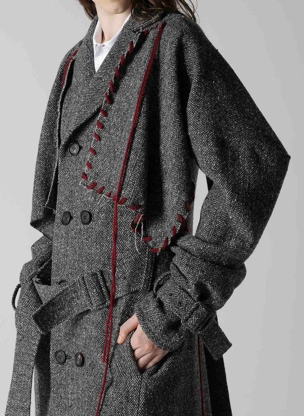 Nep Tweed Trench Coat With Belt