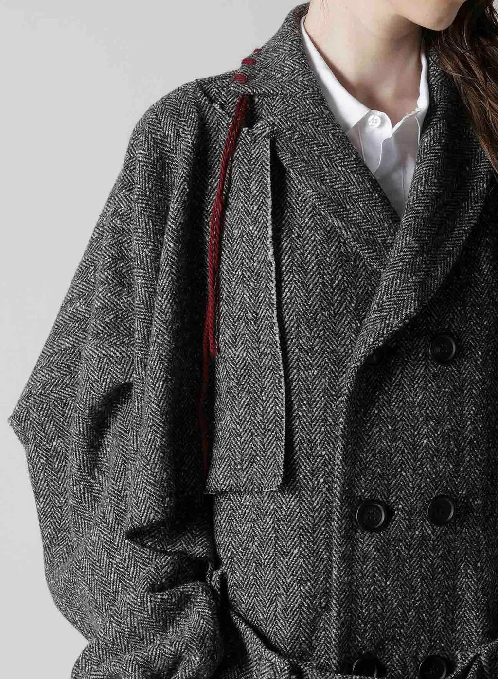 Nep Tweed Trench Coat With Belt
