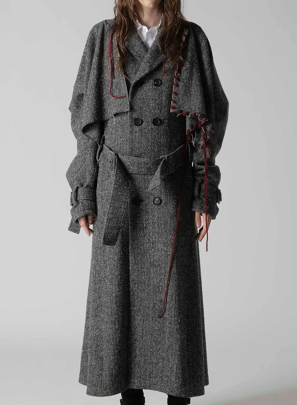 Nep Tweed Trench Coat With Belt