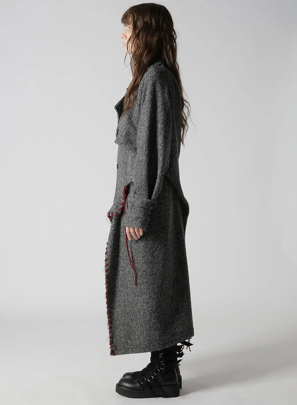 Nep Tweed Back Drape Trench Coat