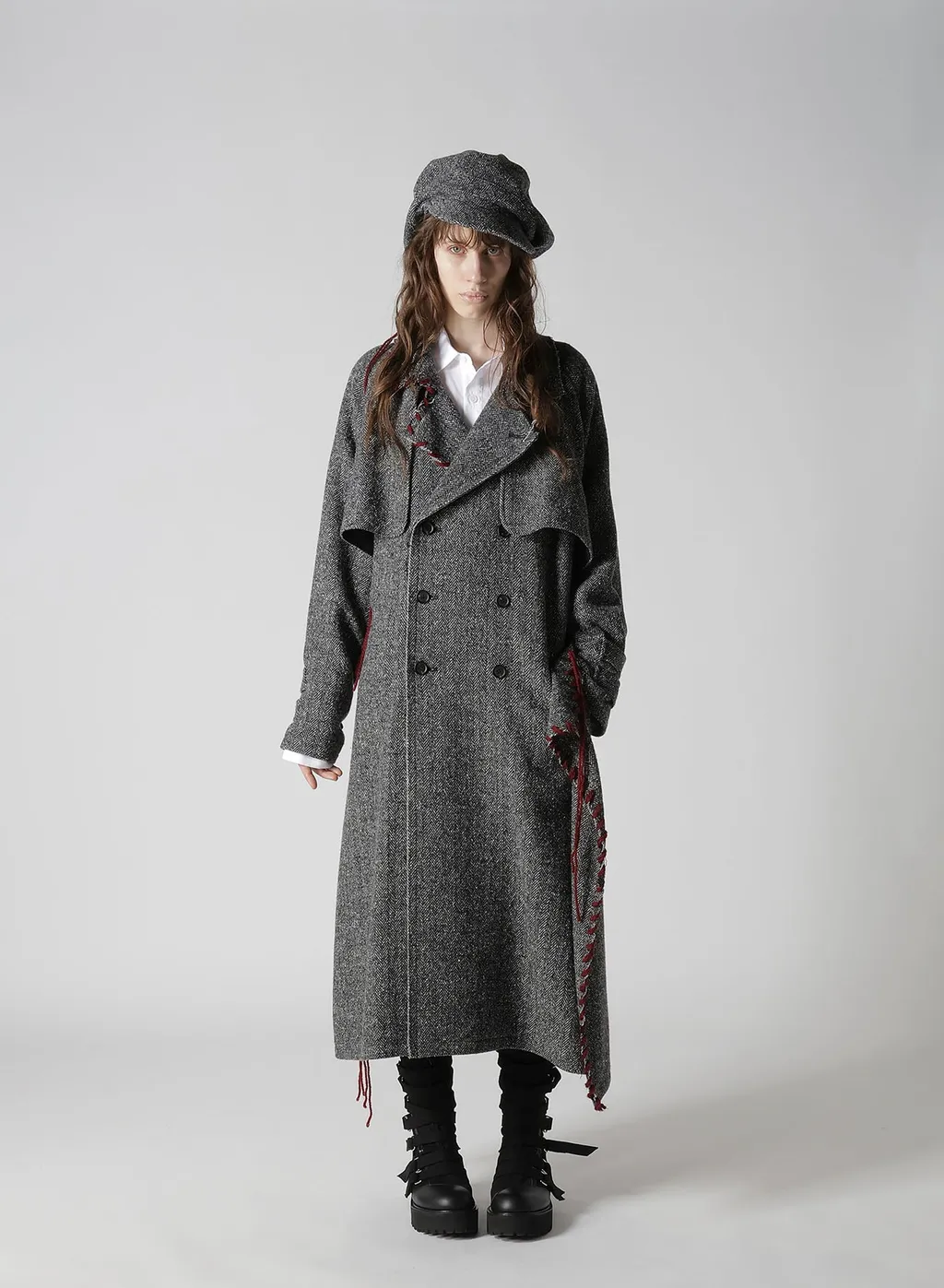 Nep Tweed Back Drape Trench Coat