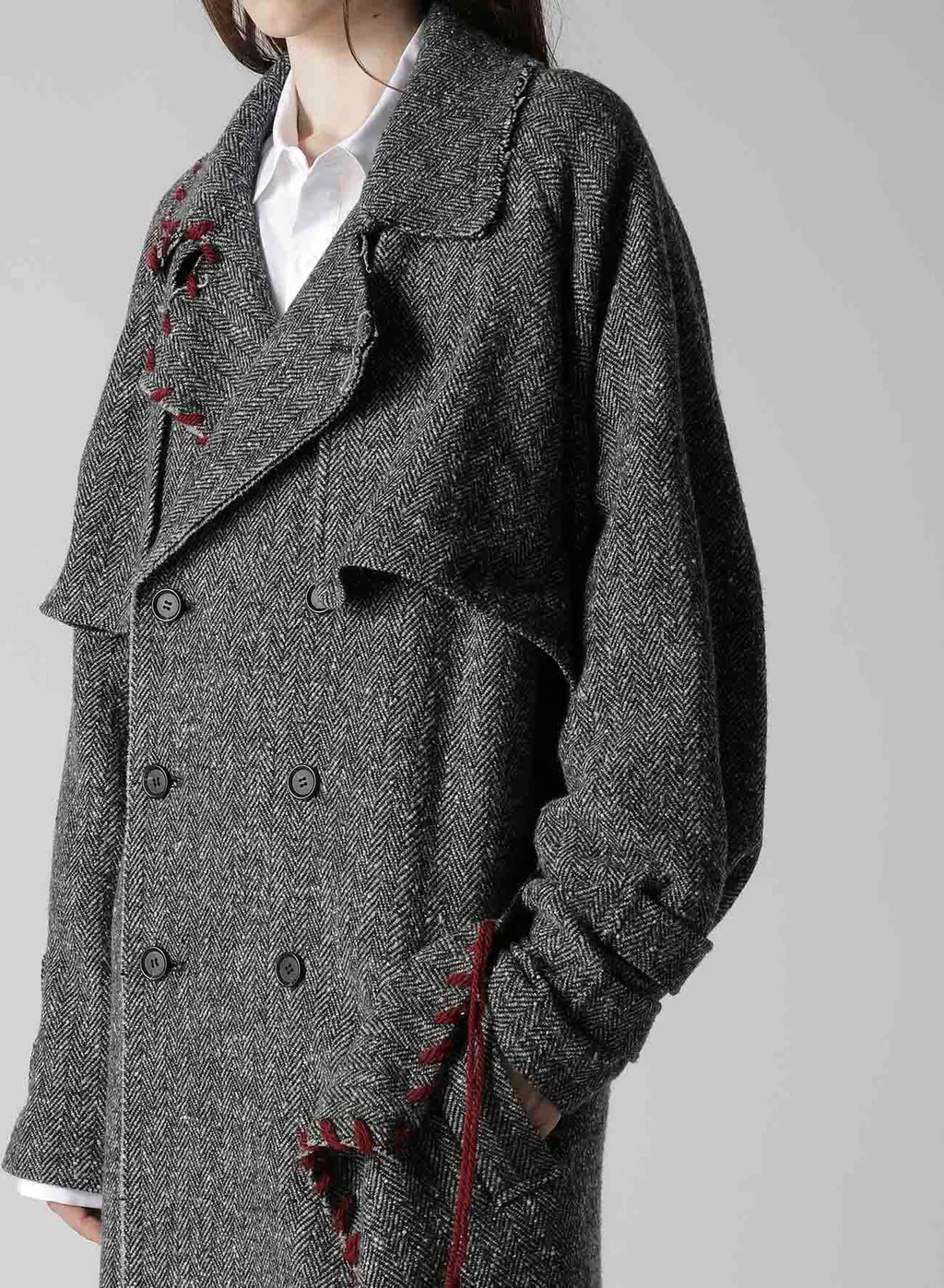 Nep Tweed Back Drape Trench Coat