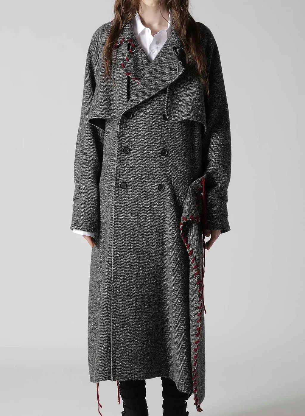 Nep Tweed Back Drape Trench Coat