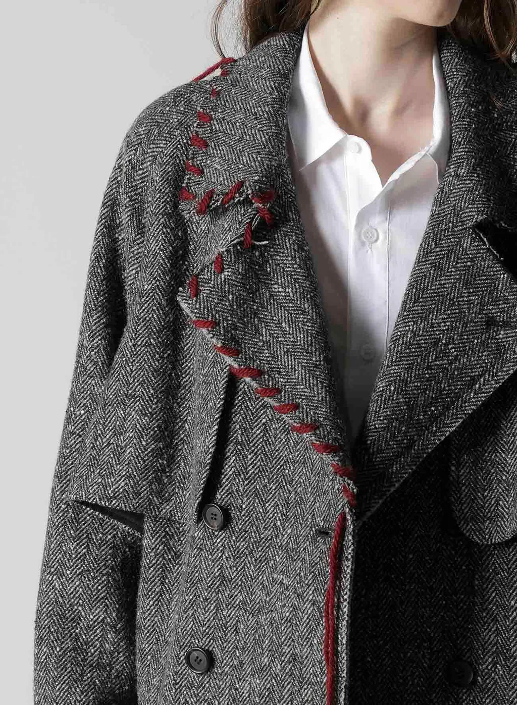 Nep Tweed Back Drape Trench Coat