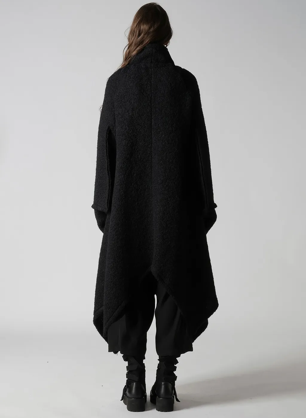 Loop Inlay Frilled Collar Long Jacket