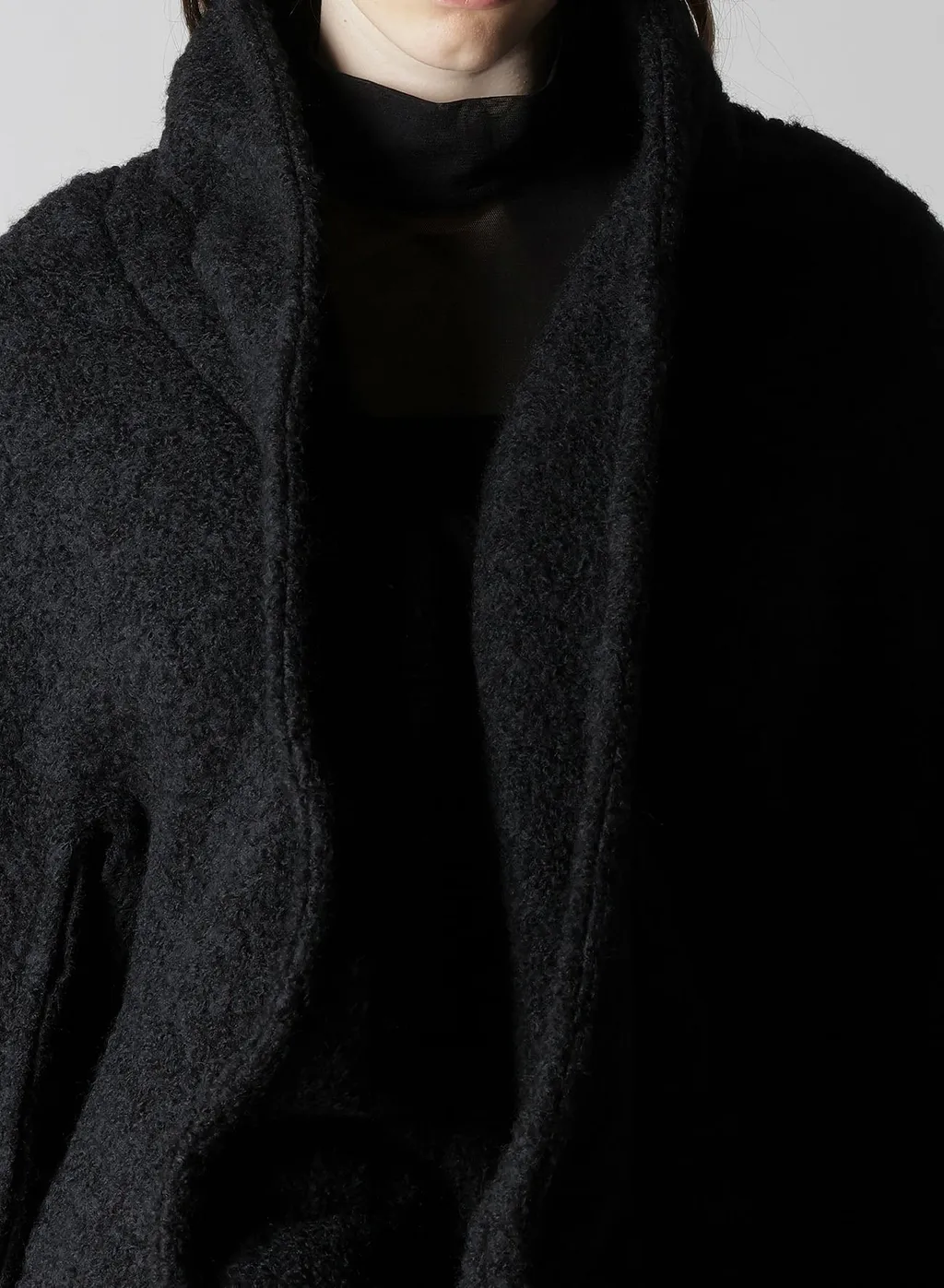 Loop Inlay Frilled Collar Long Jacket