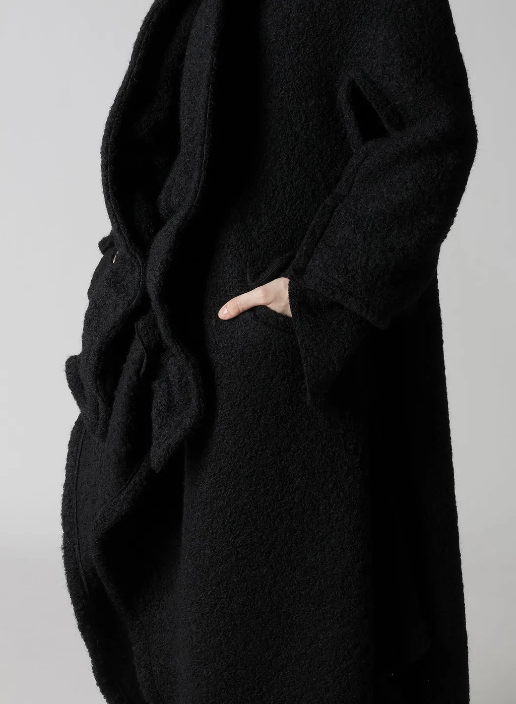 Loop Inlay Frilled Collar Long Jacket